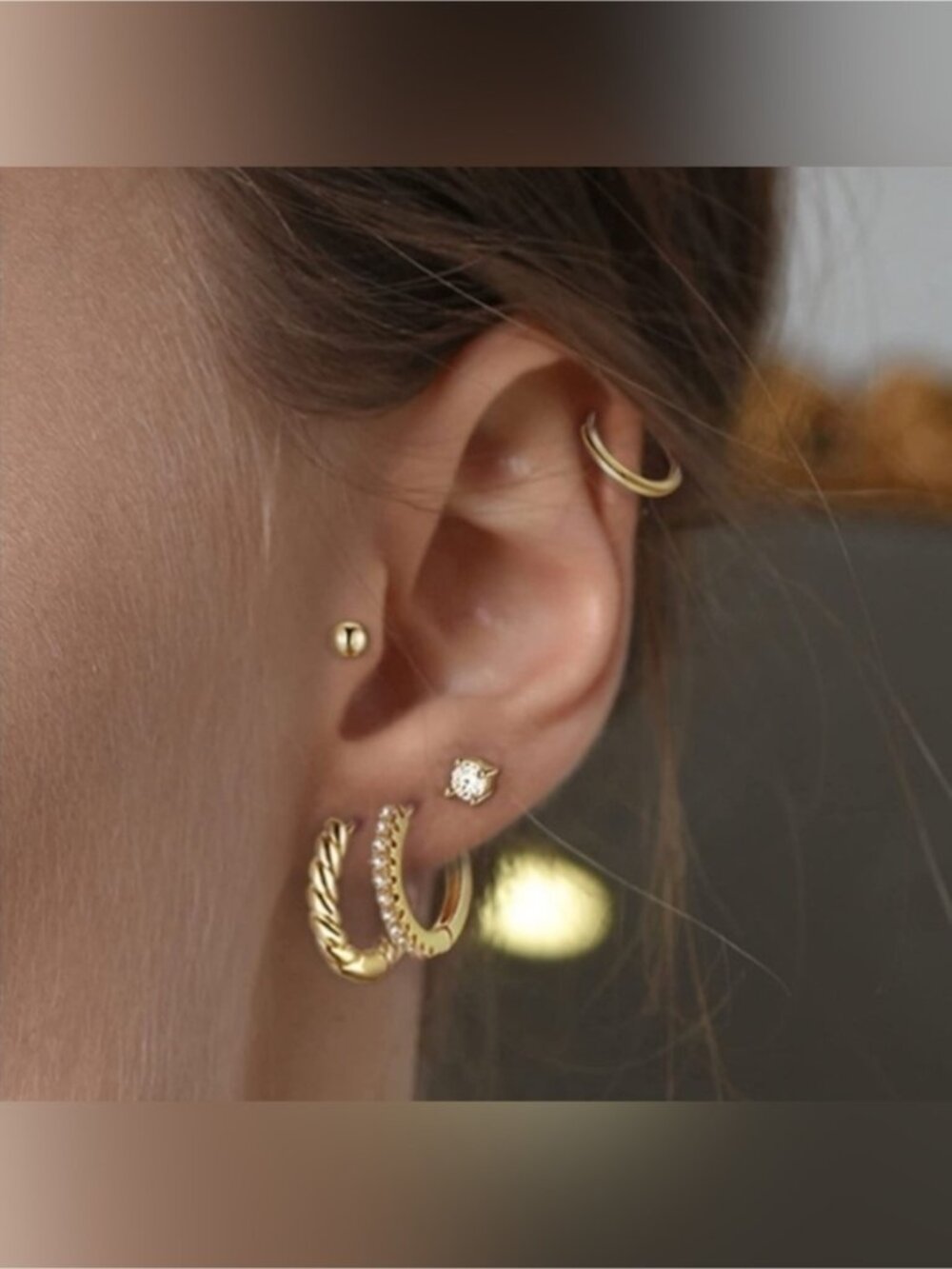 14k Gold Plated Hoop Stud 5 Pair Earring Set